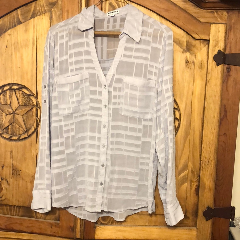 Sheer grey women’s L blouse.